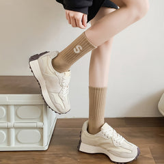5 Pairs Letter S Embroidery Crew Socks for Women