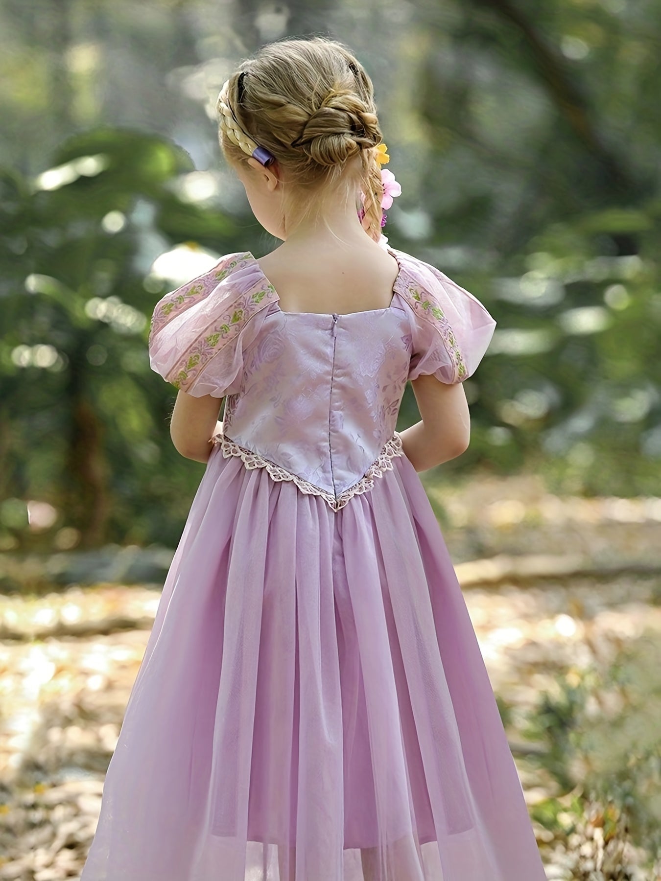 Girls Princess Costume Embroidered Puff Sleeve Dress Party Birthday Dress Up