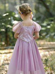 Girls Princess Costume Embroidered Puff Sleeve Dress Party Birthday Dress Up