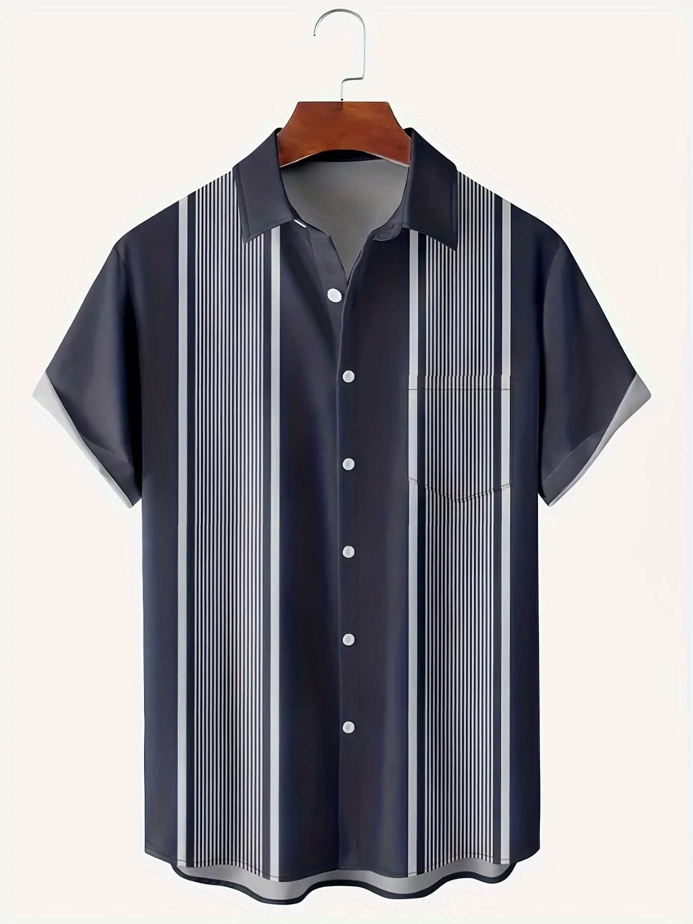 Vertical Stripe Pattern Men's Casual Short Sleeve Lapel Shirt