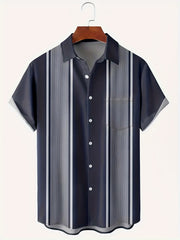 Vertical Stripe Pattern Men's Casual Short Sleeve Lapel Shirt