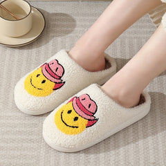 Women's Cartoon Smiley Face Slippers Plush Lined Winter Sandals