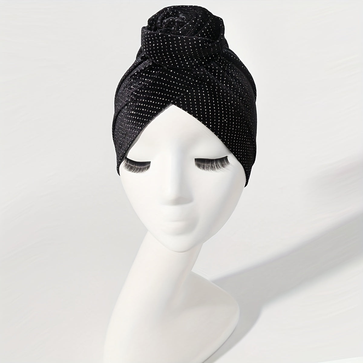 Polka Dot Velvet Turban Cap Flower Decor Head Wrap Solid Elastic Head Scarf