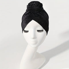 Polka Dot Velvet Turban Cap Flower Decor Head Wrap Solid Elastic Head Scarf