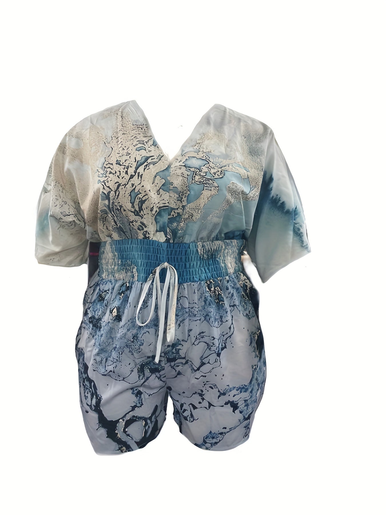 Marble Print V Neck Knot Romper