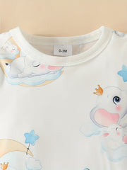 Baby Girls Elephant Print Short Sleeve Romper Jumpsuit