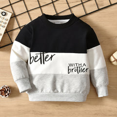 Boys Casual Block Pullover Sweatshirt With Brother Print