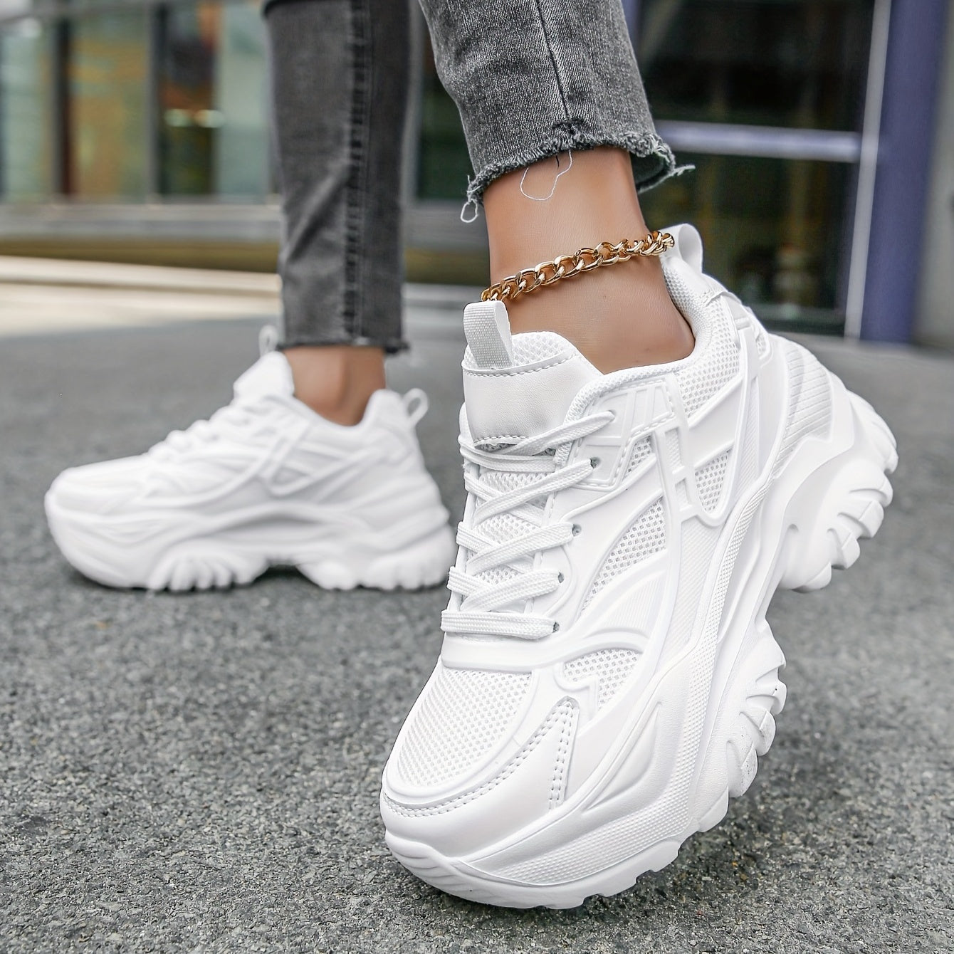 Women's Mesh Platform Sneakers Casual Lace Up Shoes