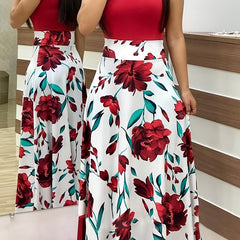 Casual Floral Print Dress Crew Neck Short Sleeve Dress