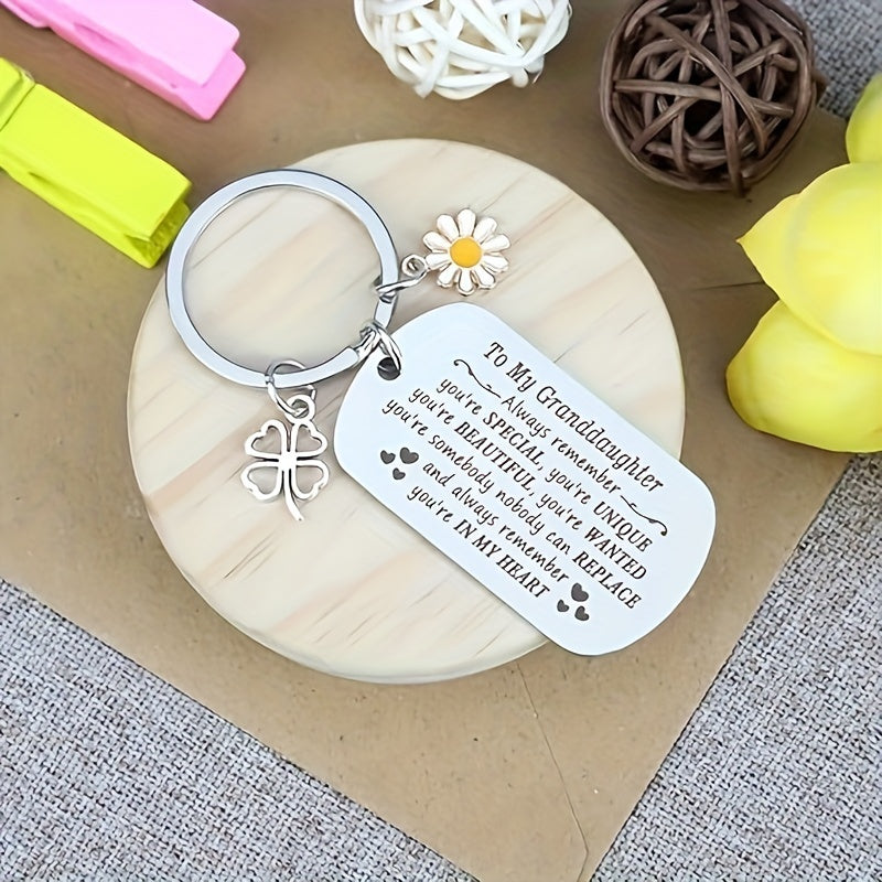 Stainless Steel Keychain Gift For Granddaughter From Grandfather Grandmother