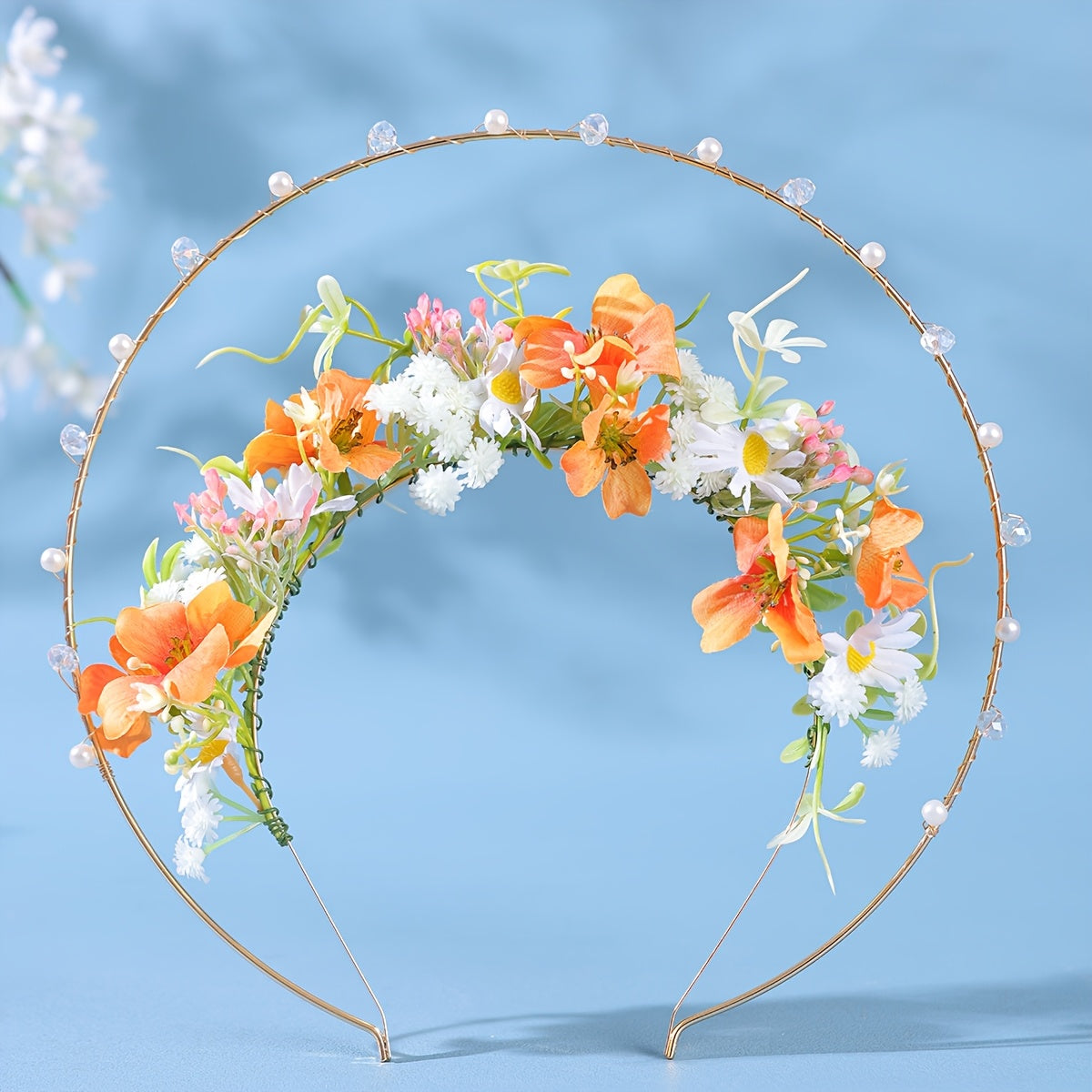 Elegant Floral Bridal Headband with Pearls & Crystals