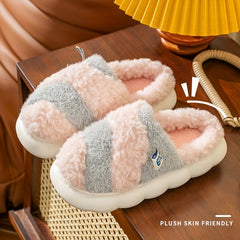Colorblock Warm Home Slippers Thick Bottom Non-slip Fluffy Slides