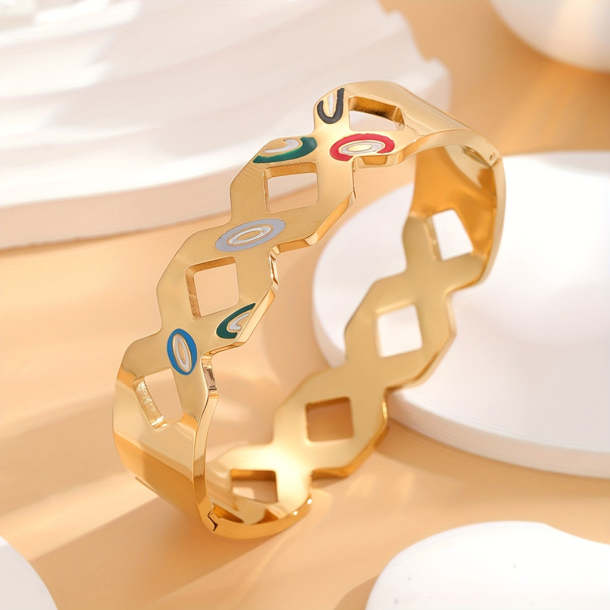 Colorful Eyes Pattern Golden Bracelet for Women, Girls