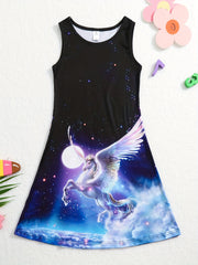 Girl 3D Printed Flying Horse Princess Dress