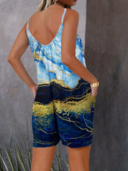 Marble Print Spaghetti Romper Jumpsuit Sleeveless Cami Backless Romper