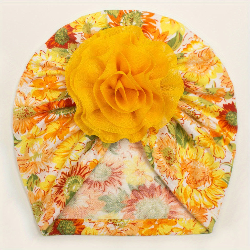 Chiffon Double Floral Baby Headscarf For 0-3 Years