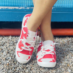 Women's Red Maple Leaf Pattern Canvas Shoes Lace Up Outdoor Sneakers