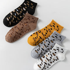 5 Pairs Leopard Crew Socks Soft & Comfy Women's Stockings