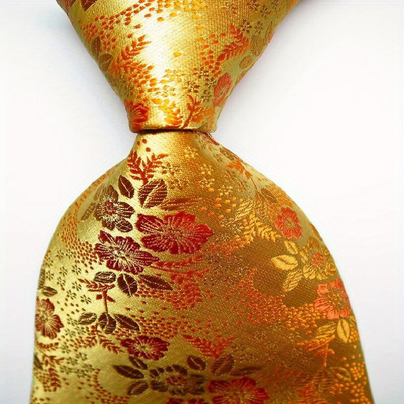 Floral Tie Men's Orange Red Necktie Set Jacquard Woven