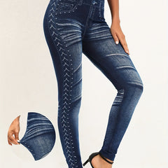 Women's Plus Denim Print High Rise Skinny Leggings