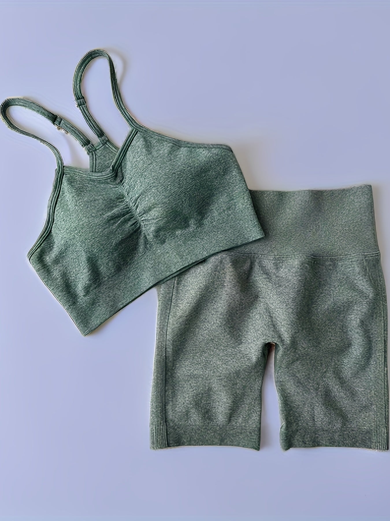 Solid Yoga Sports Set Cami Crop Top & High Waist Shorts Women's Activewear