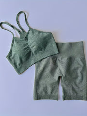 Solid Yoga Sports Set Cami Crop Top & High Waist Shorts Women's Activewear