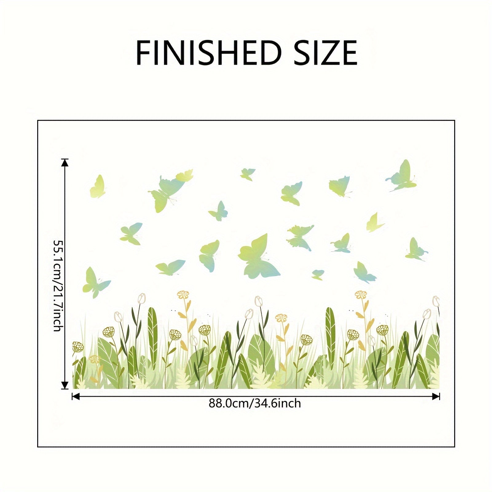 Green Plant Wall Stickers Green Grass Flowers Butterflies Wall Decals