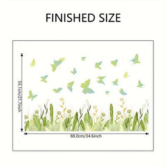 Green Plant Wall Stickers Green Grass Flowers Butterflies Wall Decals