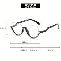 Y2K Clear Lens Rhinestone Glasses Semi Rimless Style