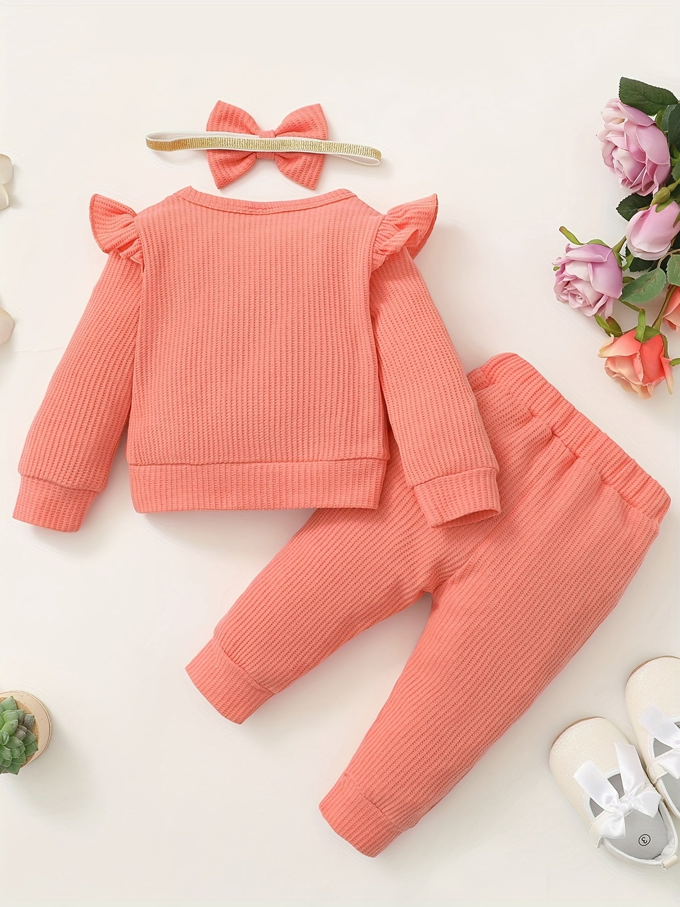Newborn Baby Girl Outfit Pullover Ruffle Sleeve Sweatshirt Pants Set