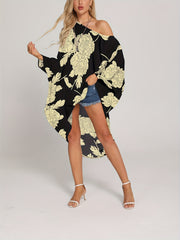 Floral Print Cover Up Dress One Shoulder Asymmetrical Beachwear Kaftan