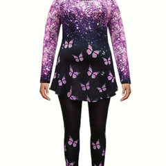 Glitter Butterfly Print Long Sleeve Lounge Set