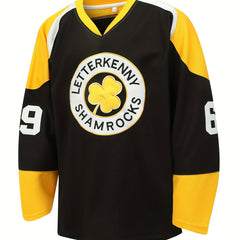 Men's 69 Embroidery Ice Hockey Jersey Vintage Stripe V Neck Long Sleeve Uniform