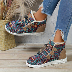 Ethnic Pattern Plush Lined Furry Snow Boots for Winter