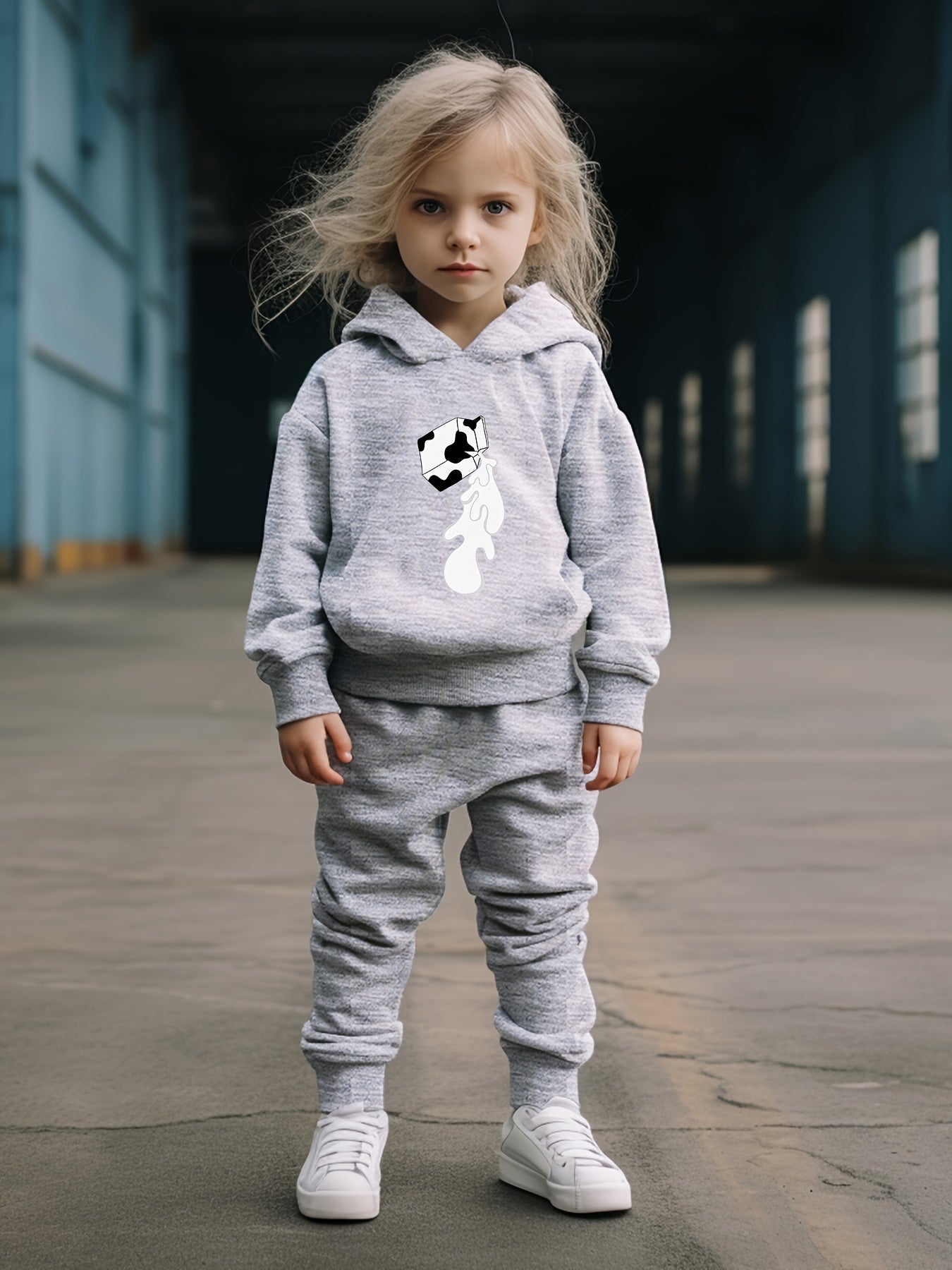 OERYUI Kids 2pcs Milk Print Hoodies Pants Set Activewear