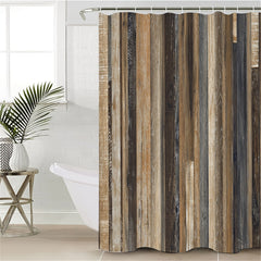 Wooden Pattern Shower Curtain Bathroom Waterproof Machine Washable