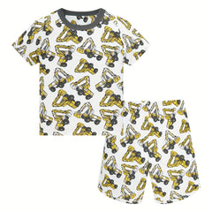 Boys Excavator Cotton Pajamas Set Short Sleeves Comfortable Cozy Homewear