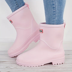 Women's Letter Patched Rain Boots Waterproof Ankle Boots