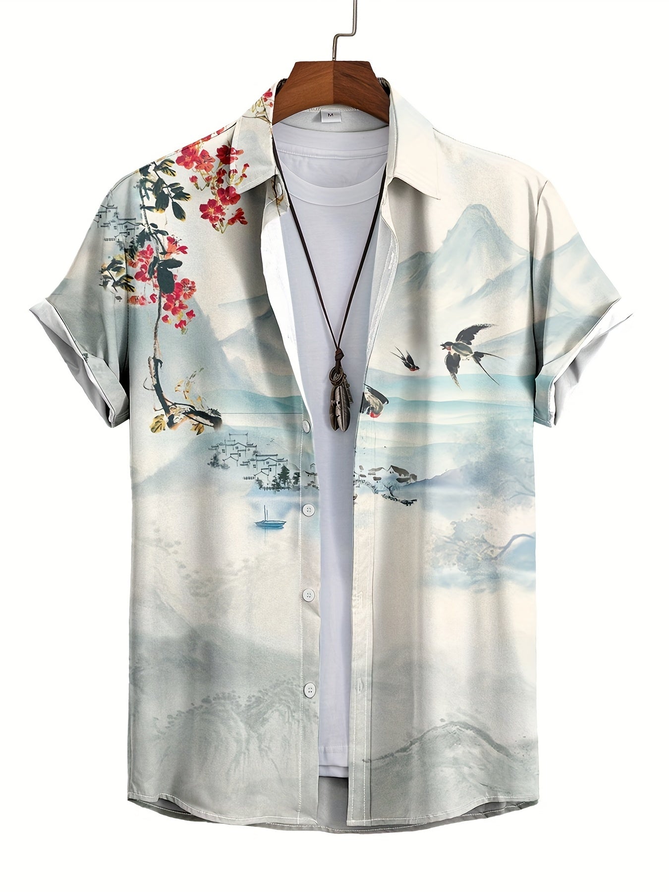 Chinese Painting Print Men's Casual Short Sleeve Shirt
