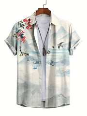 Chinese Painting Print Men's Casual Short Sleeve Shirt