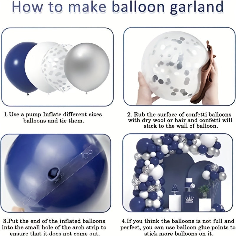 148pcs Navy Silvery Balloon Garland Set with Silvery Ribbon Strip