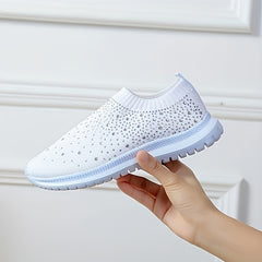 Women's Rhinestone Mesh Breathable Tennis Sports Shoes Lightweight Non slip