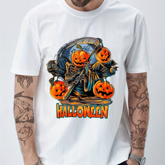 Pumpkin Print Men's Graphic Crew Neck T shirt Casual Comfy Tees