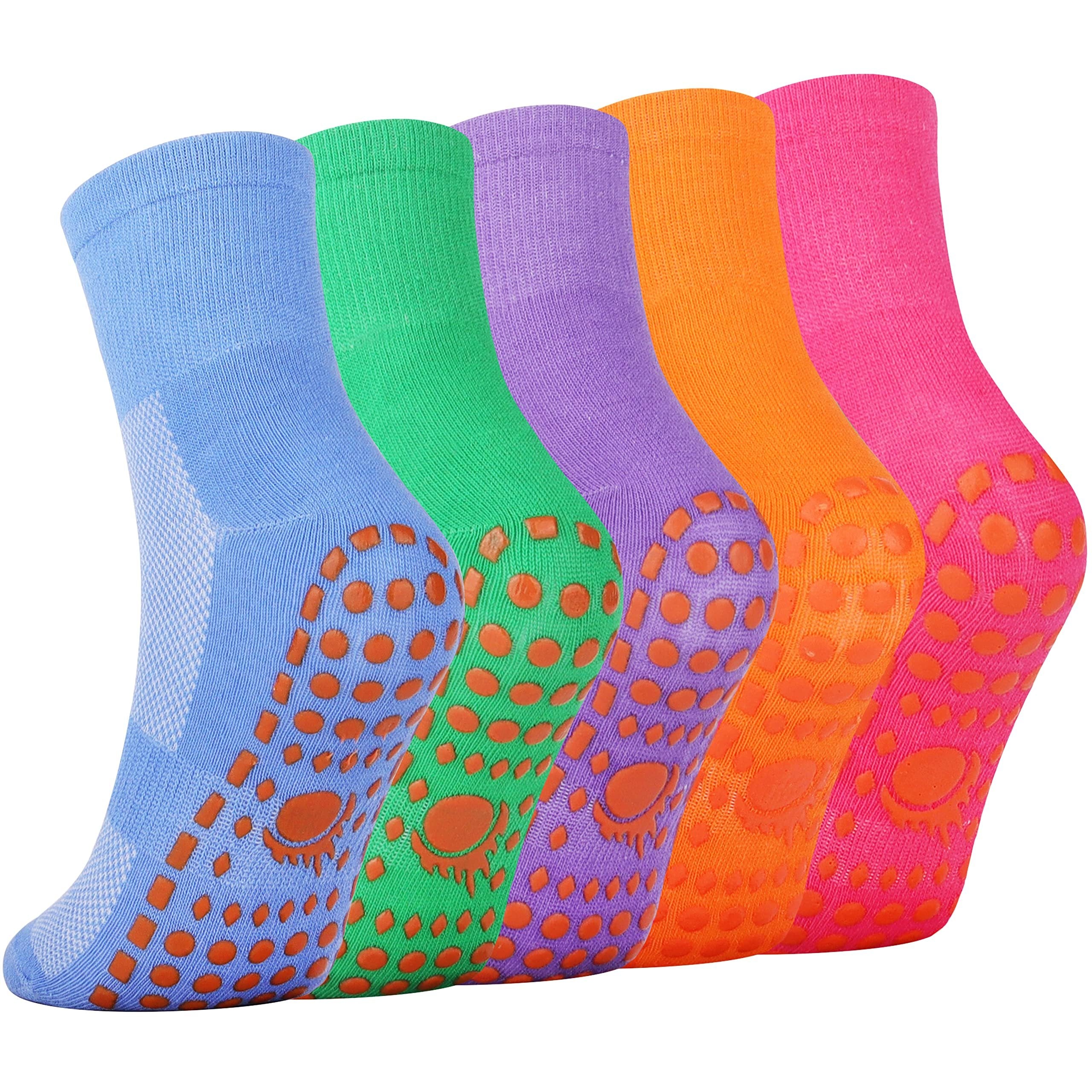 5 Pairs Stopper Socks Women's Non Slip Yoga Pilates Dance Socks One Size