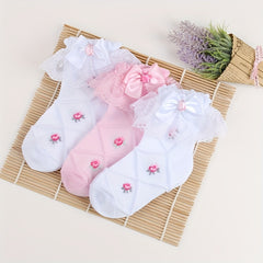 3 Pairs Girl Socks Bowknot Decoration Lace Princess Socks