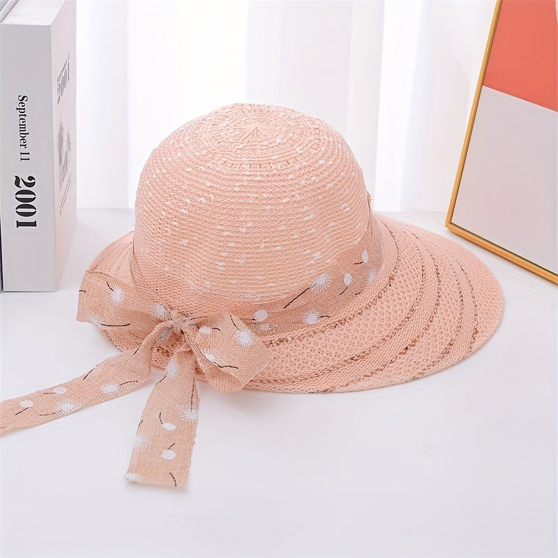 Wide Brim Sun Hat with Ribbon Bowknot for Women