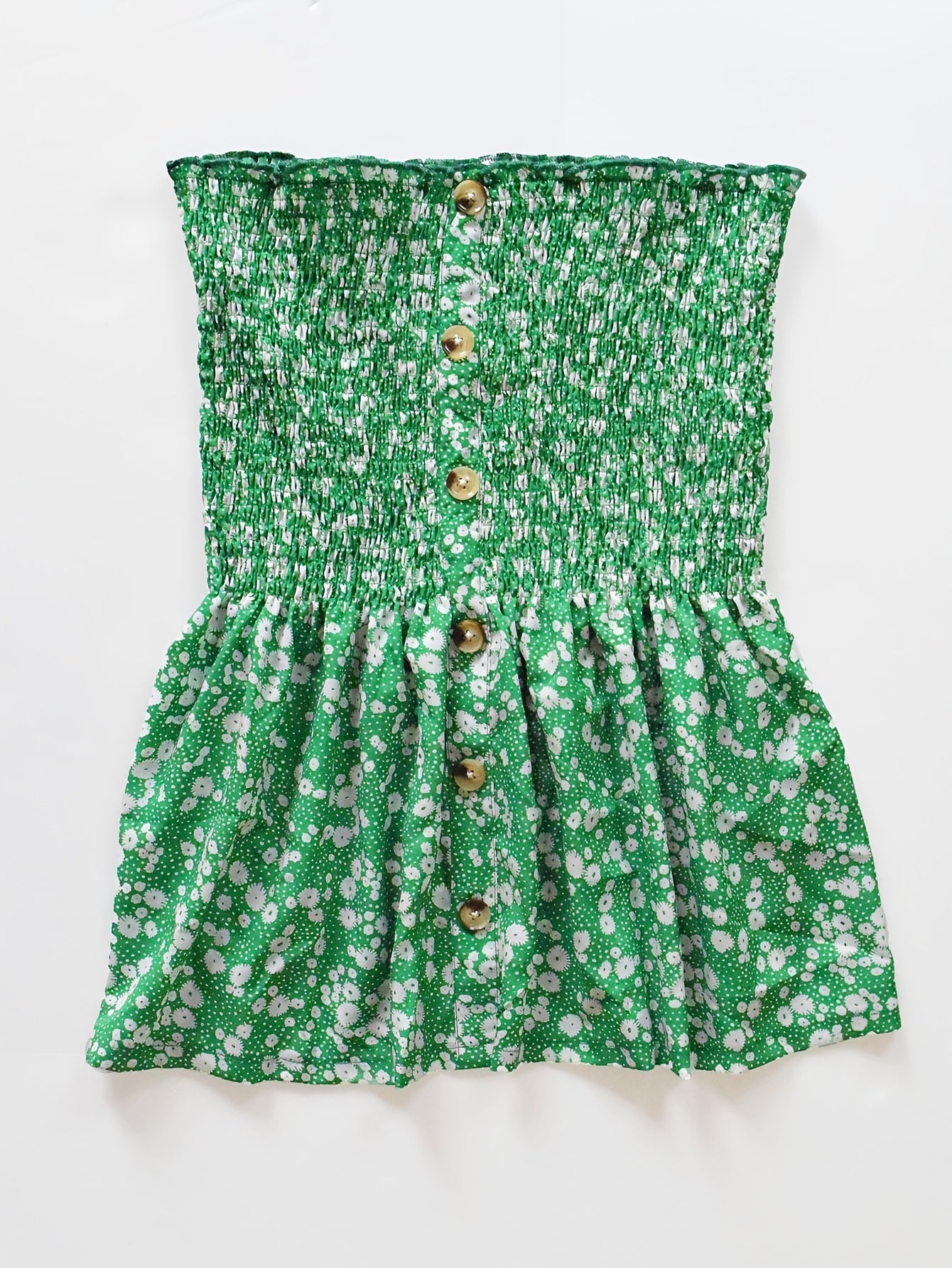 Floral Print Tube Top Ruffle Trim Off Shoulder Shirred Top