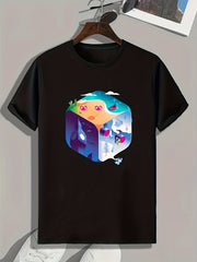 Cube Print Men's Graphic T-shirt Casual Comfy Tee for Summer