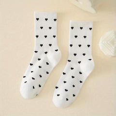 Heart Print Socks Women's Mid Tube Stockings