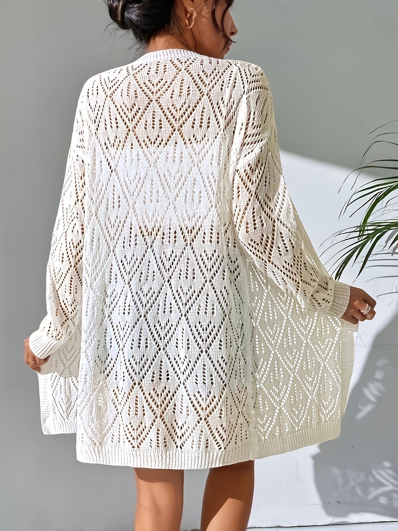 V Neck Long Sleeves Hollow Out Cover Up Shirt